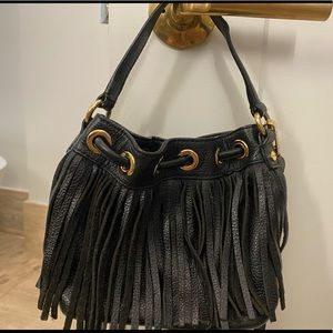 MILLY Bucket Essex Fringe Bag (Black Leather)